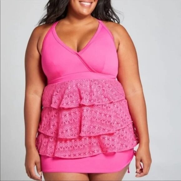 Cacique Swim Hot Pink Tankini Bathing Suit - Picture 1 of 9